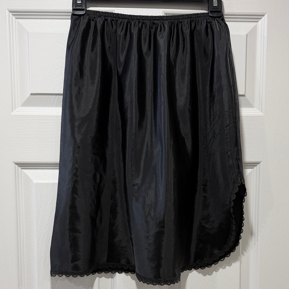 Vintage Warner's Asymmetrical Black Skirt Slip Skirt lace trim
